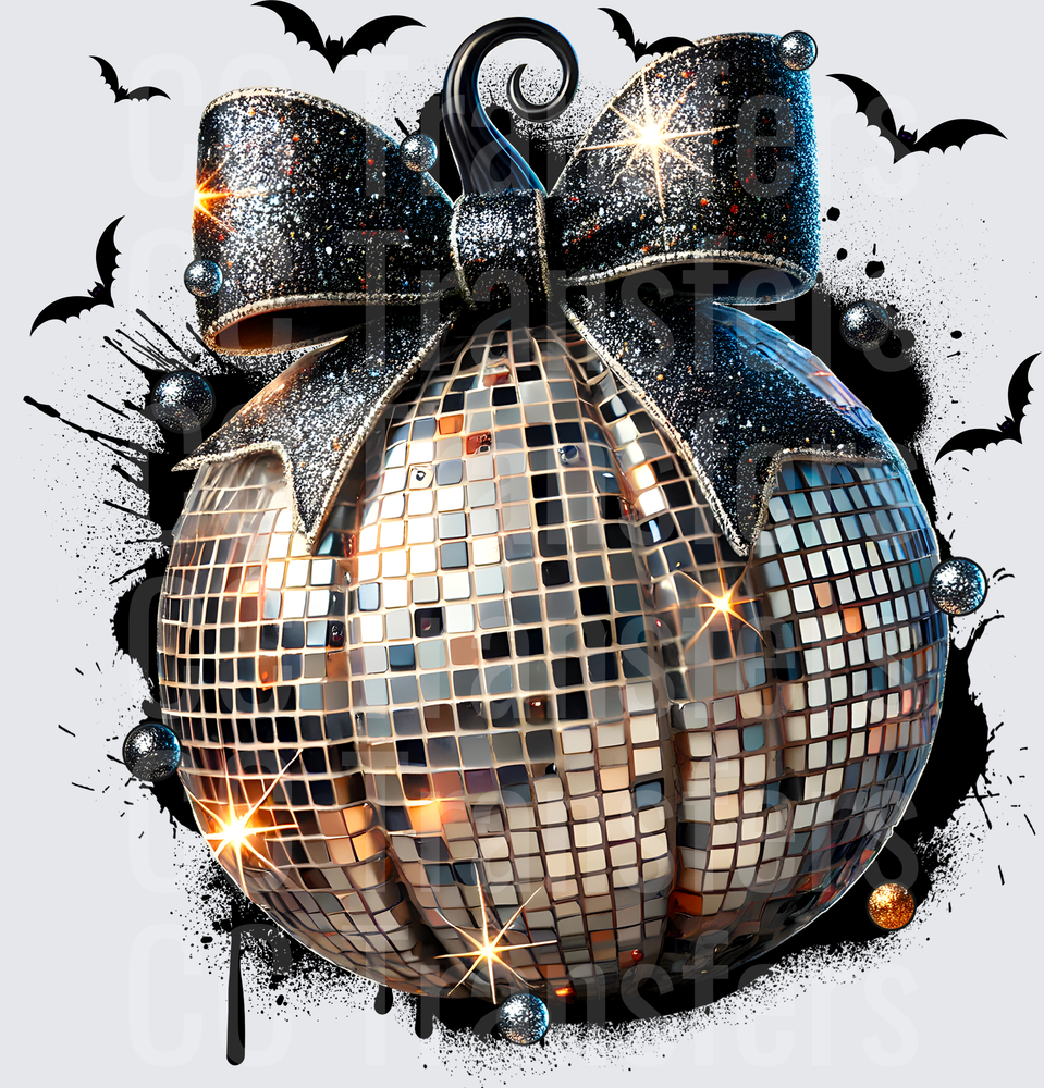 Halloween Disco Ball Black Bow Bats Ink Splatter (DTF)