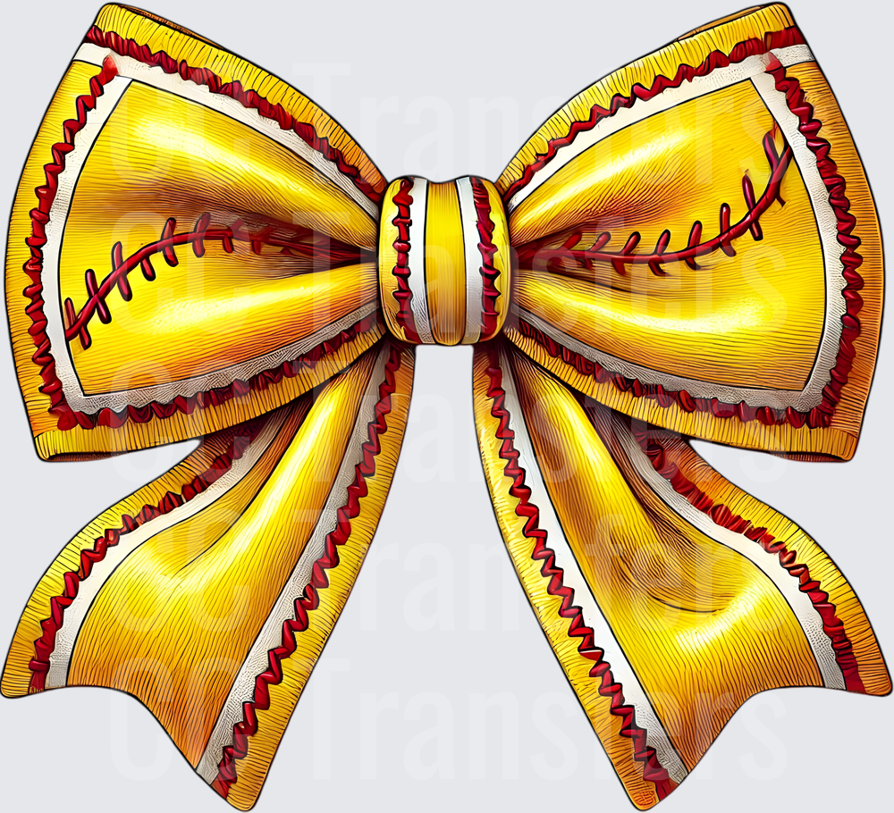 Yellow Softball Stitch Ribbon Hair Bow (DTF)
