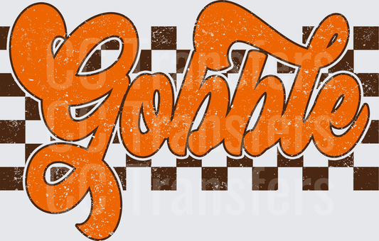 Retro Gobble Grunge Script Brown Checker Background (DTF)