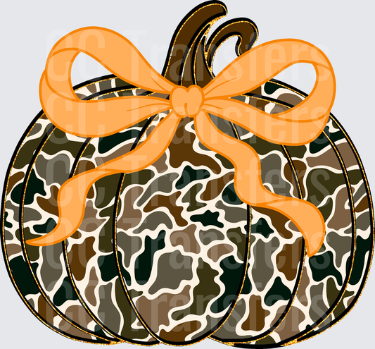 Camo Pumpkin with Orange Bow Fall Harvest (DTF)
