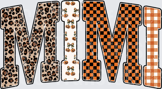 Halloween Mimi Leopard Checkered Plaid Pumpkin Letters (DTF)