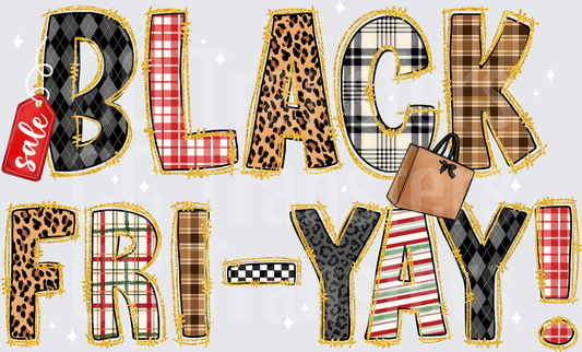 Black Fri-Yay Patchwork Letters Sale Tag Shopping Bag (DTF)