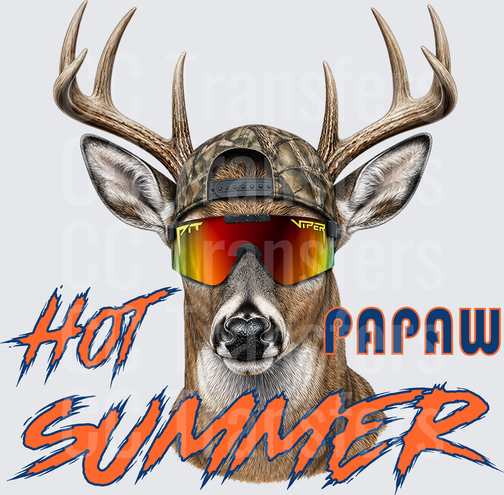 Hot Summer Papaw Buck with Camo Hat and Shades DTF