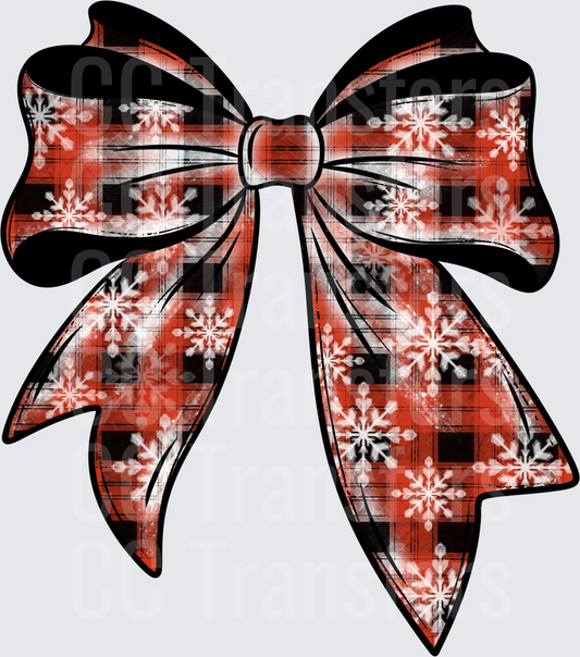 Red Black Buffalo Plaid Snowflake Christmas Bow (DTF)