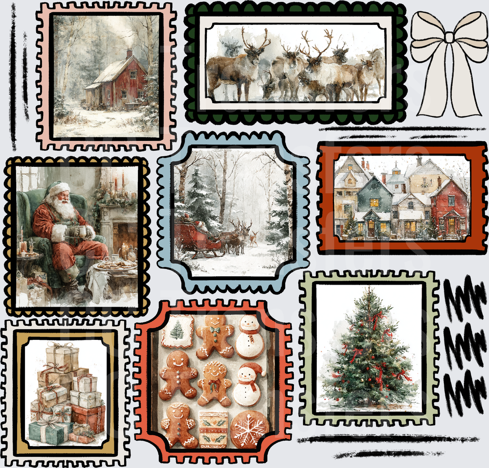 Vintage Christmas Postage Stamp Collection Sheet (DTF)