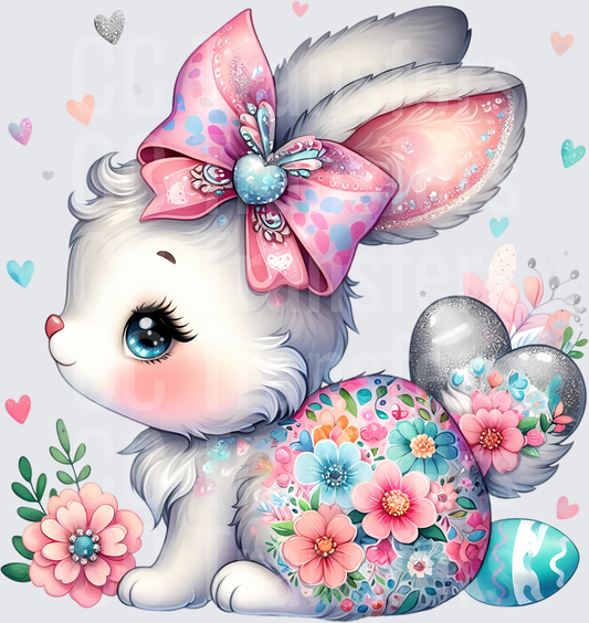 Cute Glam Easter Bunny Floral Eggs Pink Bow Hearts (DTF)