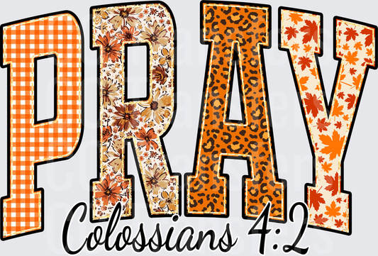 PRAY Colossians 4:2 Fall Patchwork Varsity Letters (DTF)