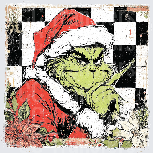 Grumpy Green Christmas Character Checkered Vintage (DTF)