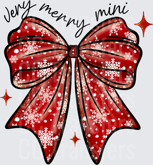 Very Merry Mini Red Snowflake Christmas Bow (DTF)