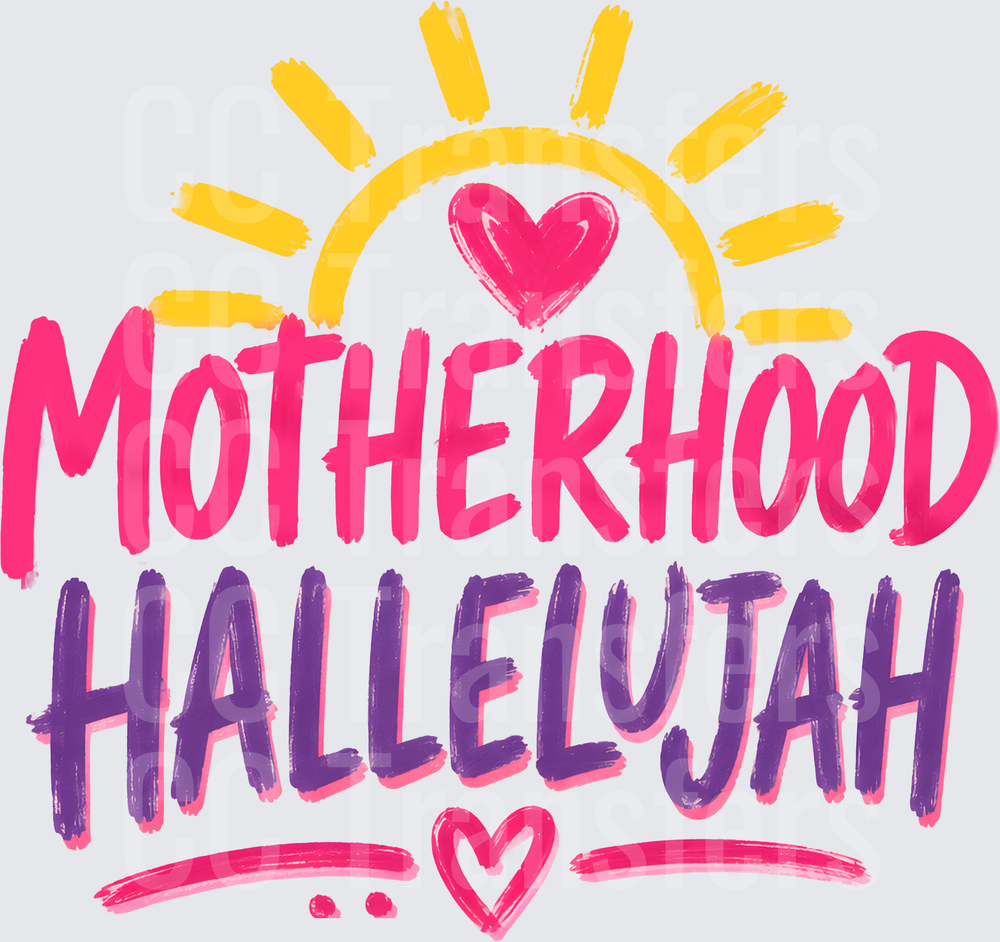 Motherhood Hallelujah Sun Heart Brush Lettering (DTF)