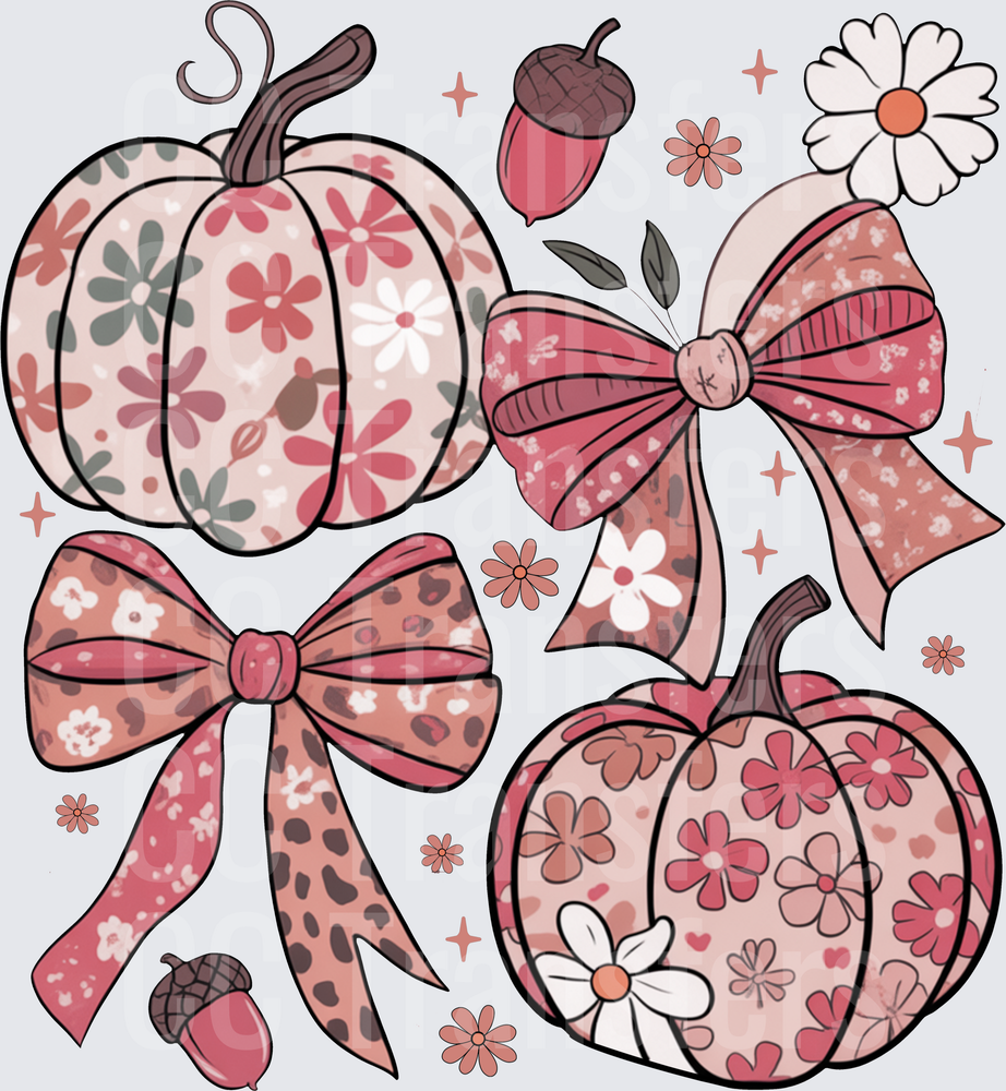 Boho Floral Pumpkins Bows Acorns Fall Autumn (DTF)