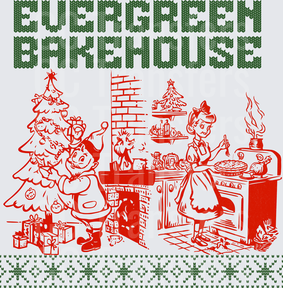 Retro Christmas Holiday Baking Scene Ugly Sweater Style (DTF)