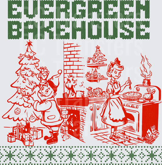 Retro Christmas Holiday Baking Scene Ugly Sweater Style (DTF)