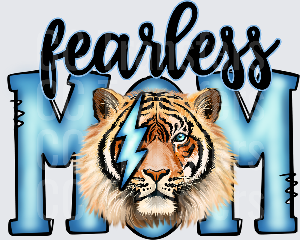 Fearless Mom Tiger Face Lightning Bolt Blue (DTF)