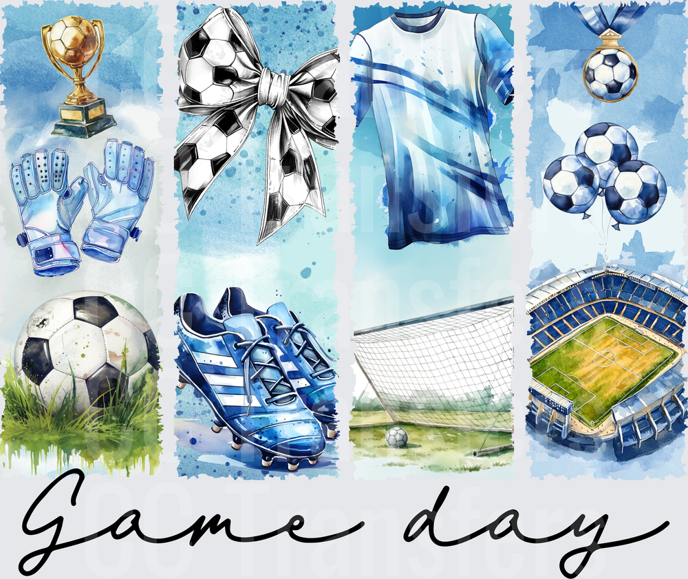 Soccer Game Day Watercolor Collage Blue (DTF)