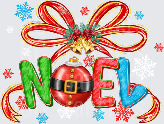 Colorful NOEL Christmas Bells Bow Ornament Snowflakes (DTF)