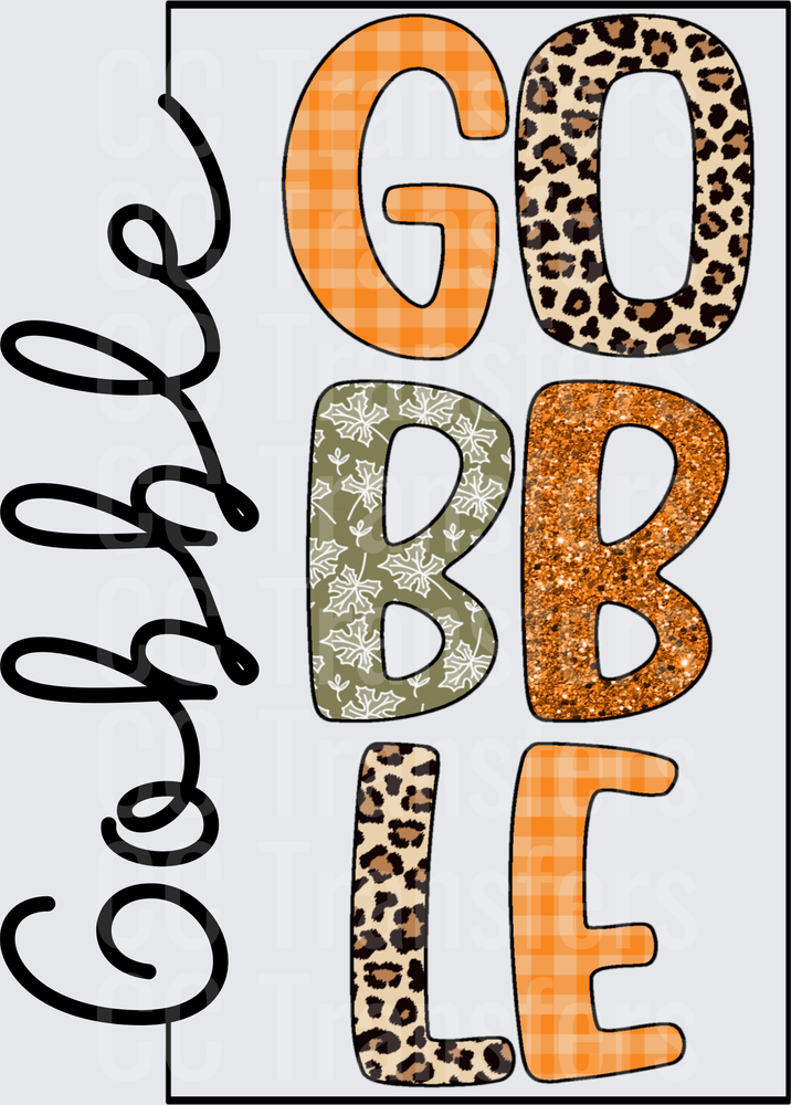 Gobble Mixed Pattern Fall Thanksgiving Letters (DTF)