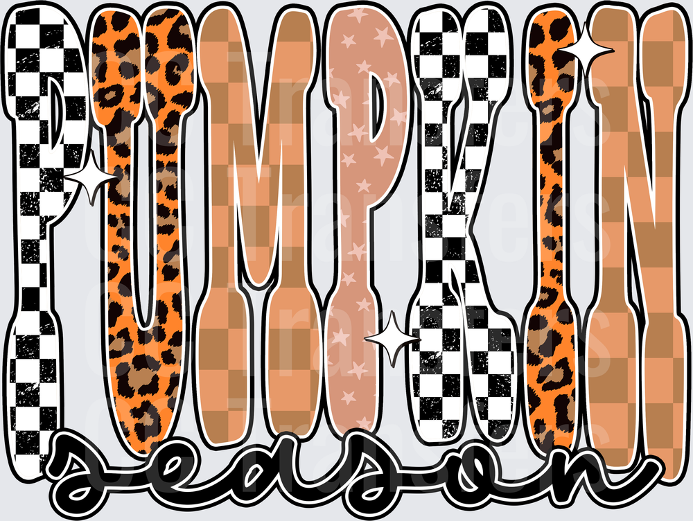 Pumpkin Season Mixed Pattern Fall Lettering Design (DTF)