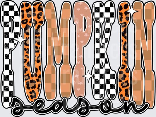 Pumpkin Season Mixed Pattern Fall Lettering Design (DTF)