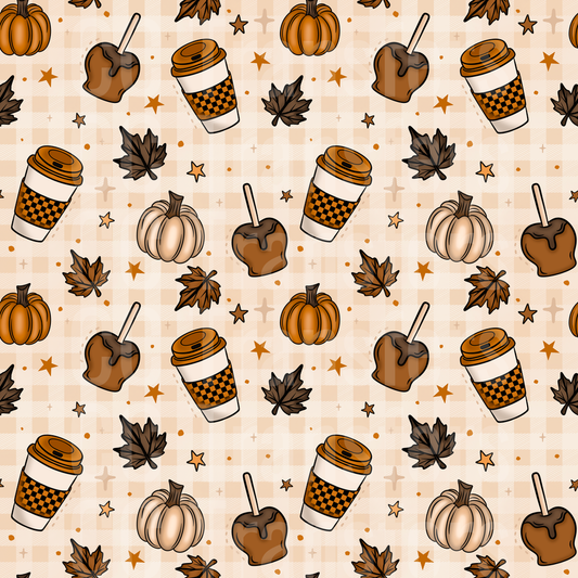 Fall Pumpkins Caramel Apples Coffee Cups Pattern (DTF)