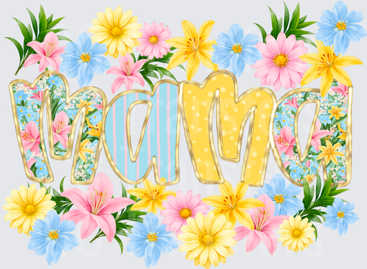 Mama Floral Gold Letter Spring Flower Bouquet Design (DTF)