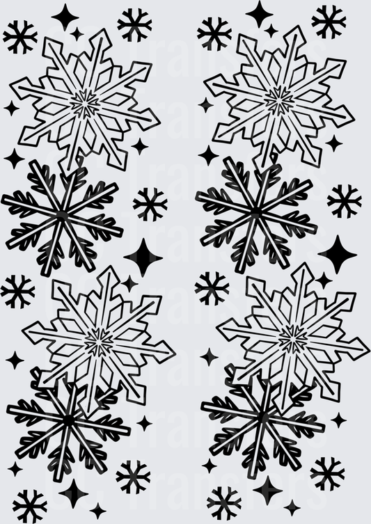 Black and White Snowflakes and Stars Winter Pattern (DTF)