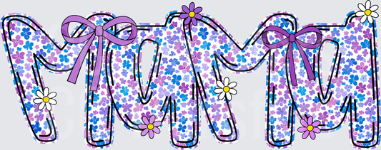Floral MOM Letters Purple Bows Daisies DTF