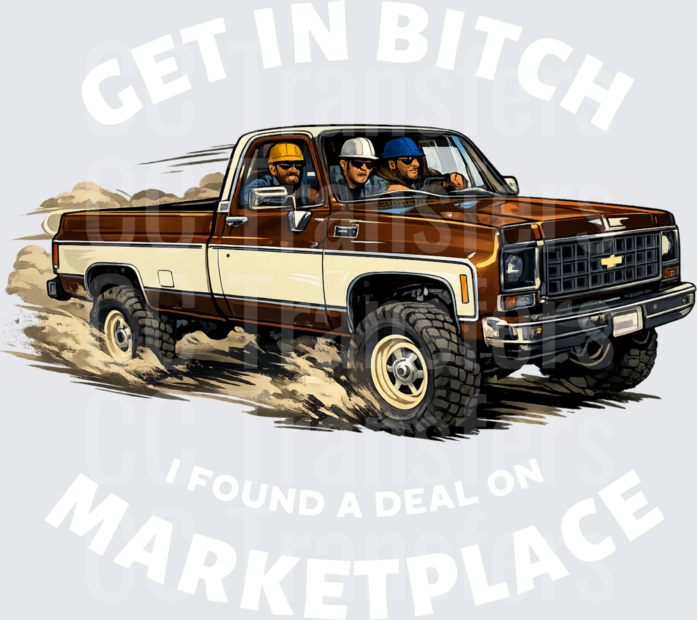 Three Construction Workers Riding Classic Square Body Pickup (DTF)
