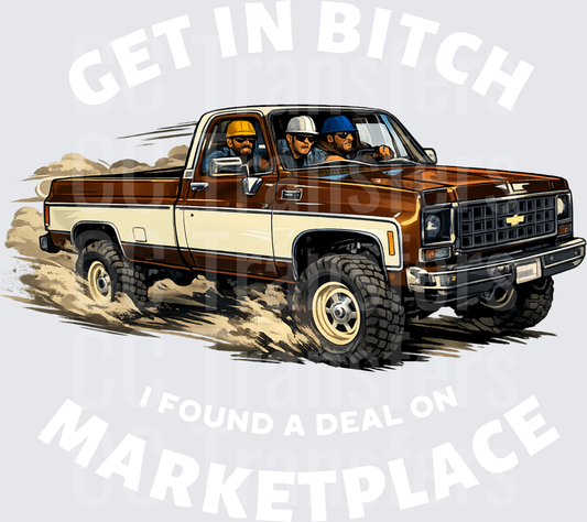 Three Construction Workers Riding Classic Square Body Pickup (DTF)