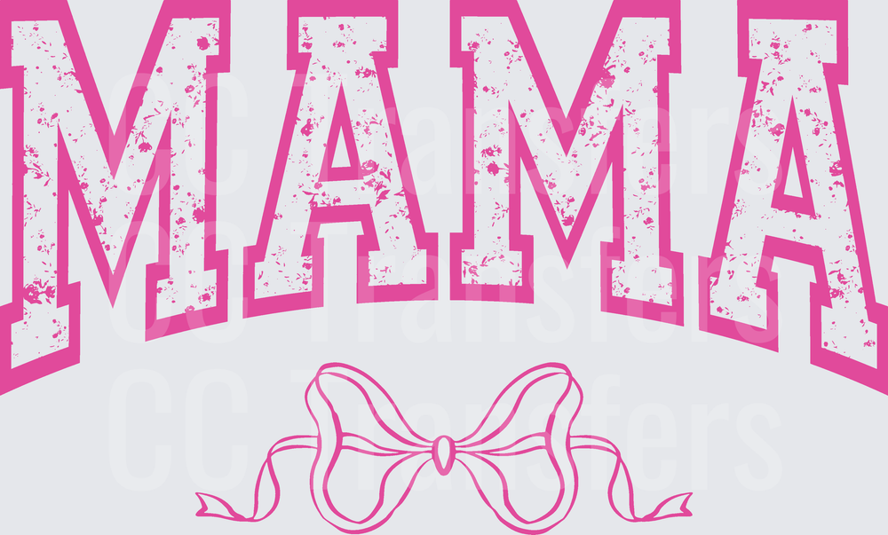 Distressed Pink Varsity Mama Arched Letters with Bow (DTF)