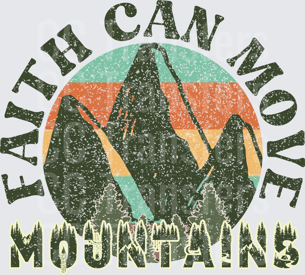 Faith Can Move Mountains Retro Sunset Vintage Distressed (DTF)