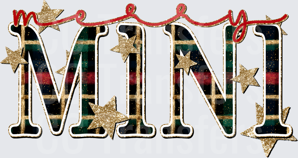 Merry Mini Christmas Plaid Glitter Stars Letter Design (DTF)