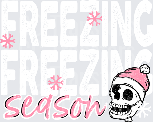 Skull Santa Hat Season Pink Snowflakes Holiday (DTF)