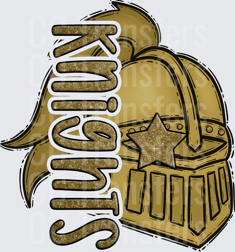 Glitter Gold Knights Medieval Helmet Star Logo (DTF)