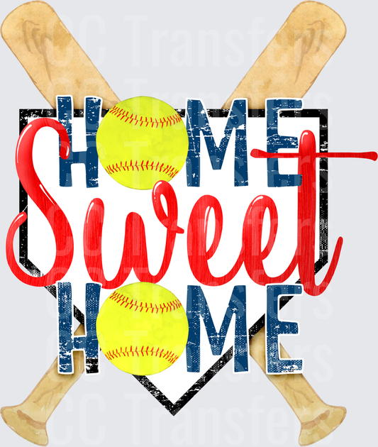 Home Sweet Home Softball Crossed Bats Design (DTF)