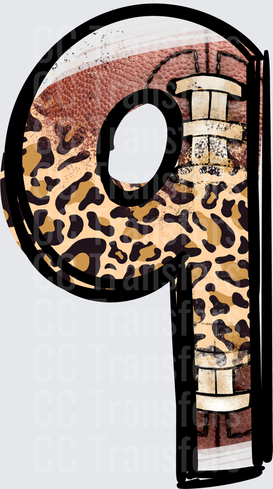 Lowercase Letter Q Football Leopard Print Design (DTF)