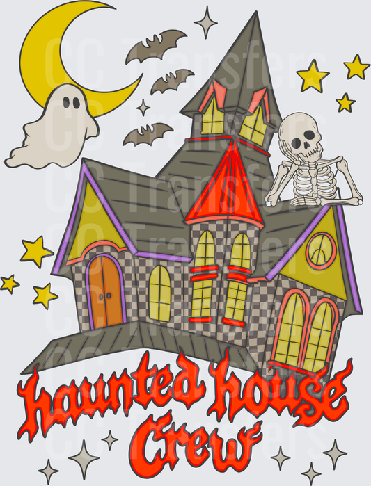 Haunted House Crew Halloween Ghost Skeleton Bats (DTF)