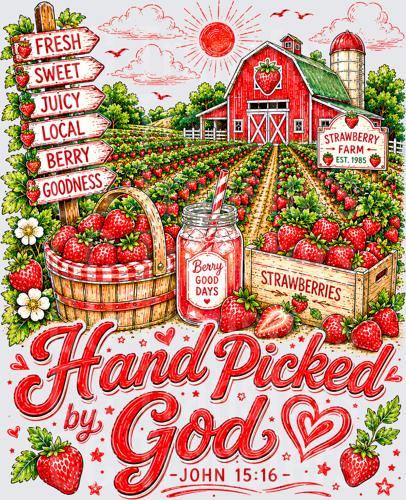 Hand Picked By God Strawberry Farm John 15:16 (DTF)