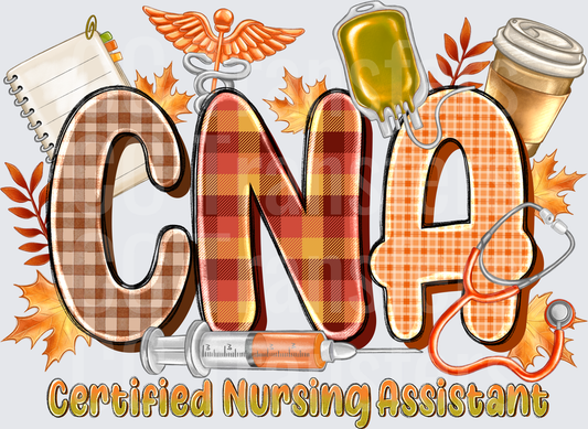 CNA Certified Nursing Assistant Fall Plaid Letters (DTF)