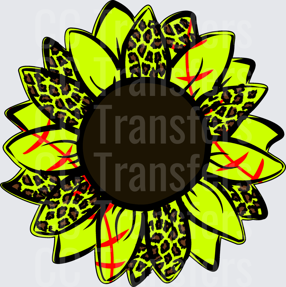 Neon Yellow Sunflower Leopard Print Softball Petals (DTF)