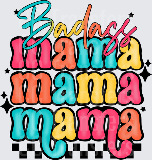 Badass Mama Retro Groovy Stacked Bold Typography (DTF)