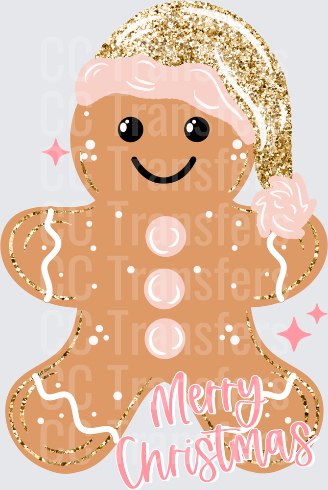 Merry Christmas Glitter Gingerbread Man Pink Santa Hat (DTF)