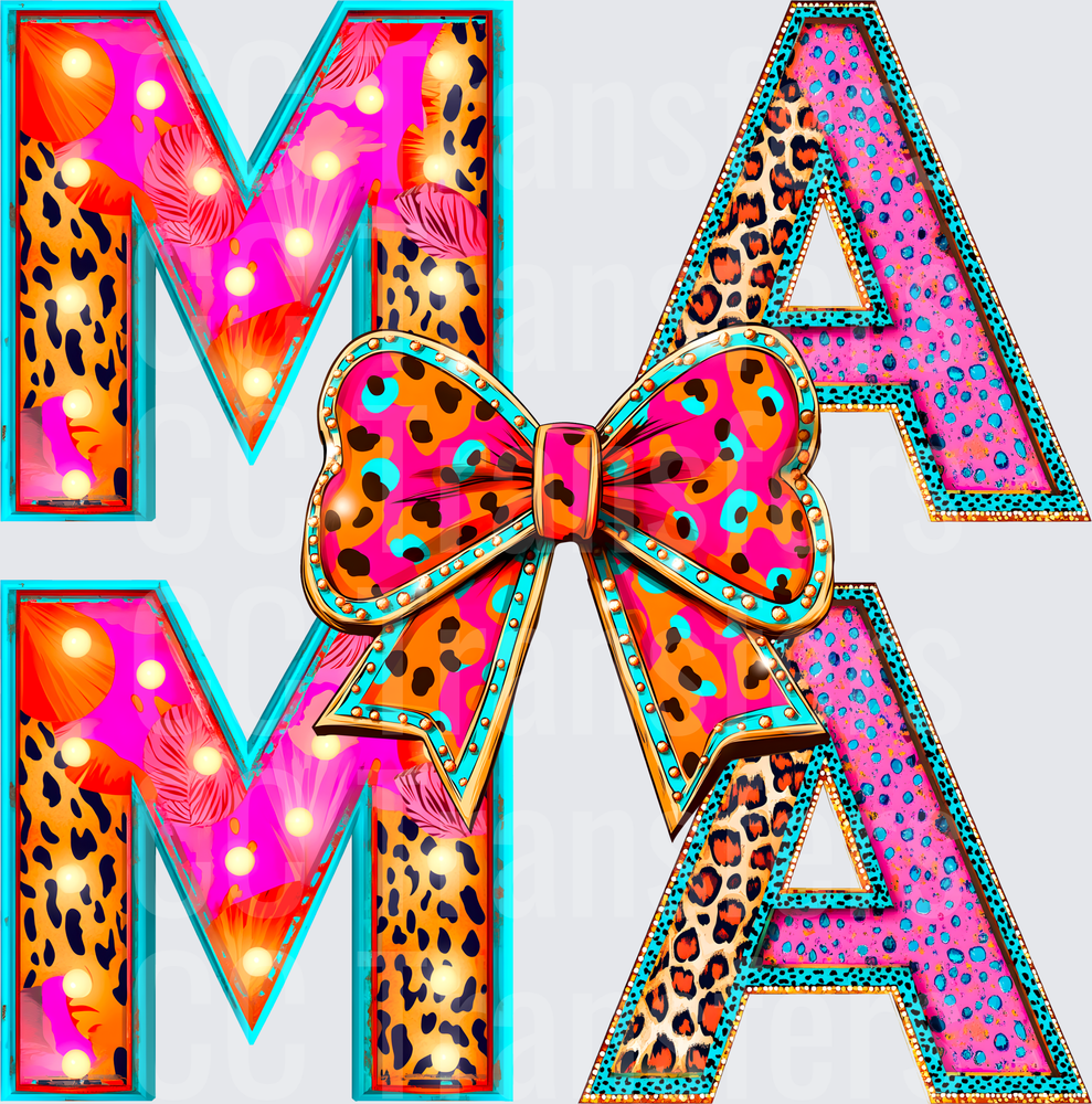 Mama Leopard Print Marquee Letters with Coquette Bow (DTF)