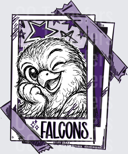 Falcons Mascot Cartoon Bird Comic Stars Purple (DTF)
