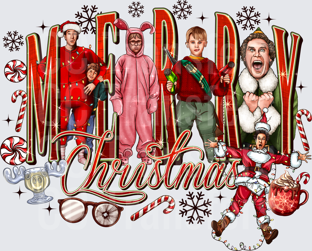 Merry Christmas Classic Holiday Movie Characters (DTF)