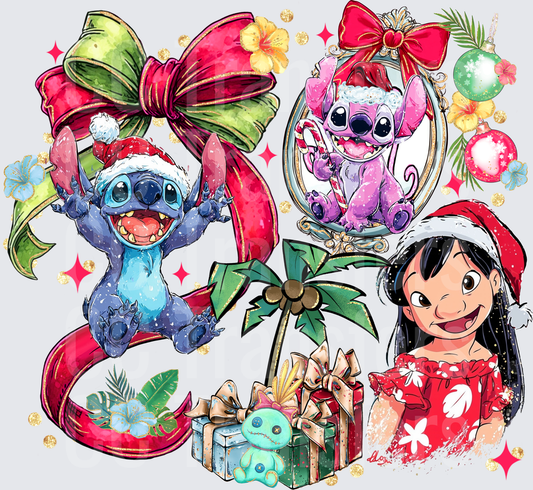 Hawaiian Christmas Alien Friends Holiday Festive Scene (DTF)