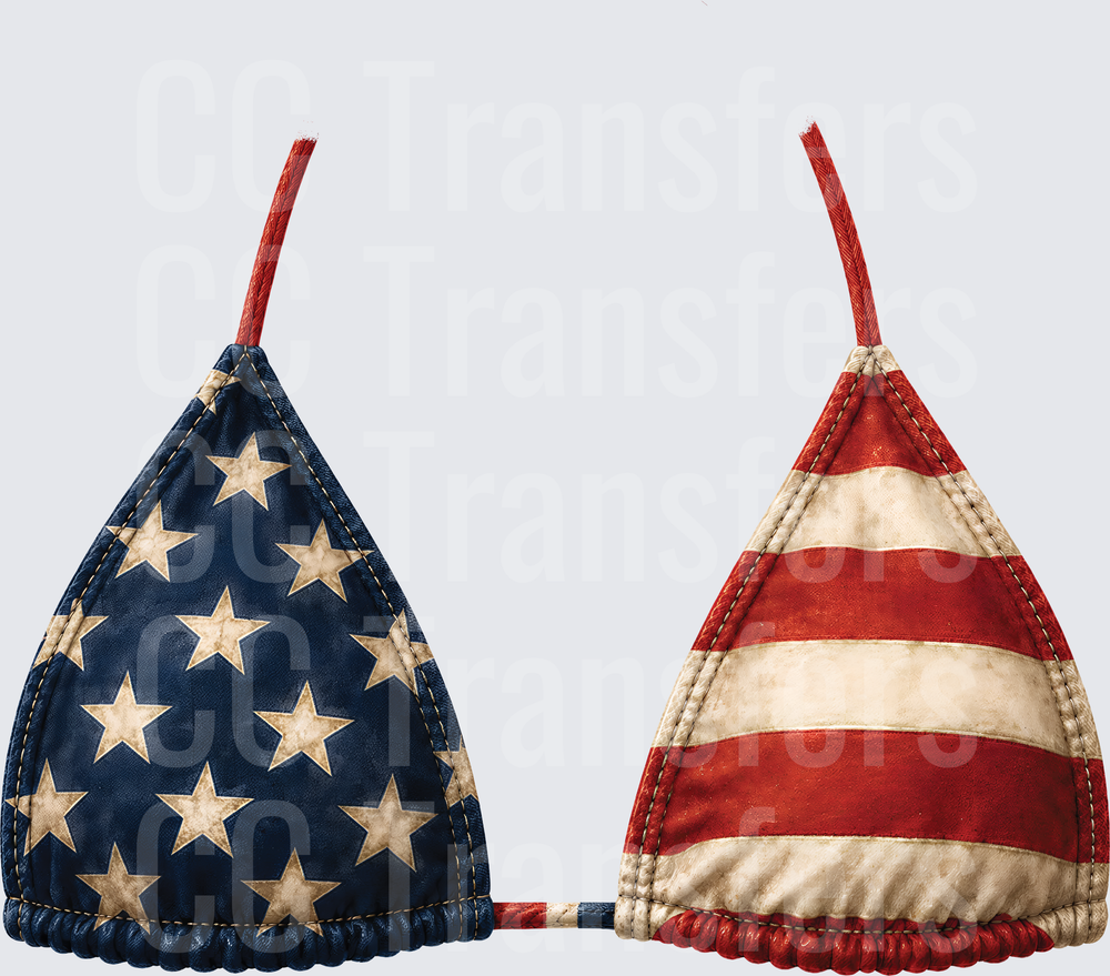 Vintage American Flag Patriotic Bikini Top Stars Stripes (DTF)