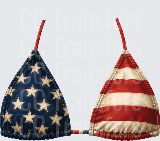 Vintage American Flag Patriotic Bikini Top Stars Stripes (DTF)