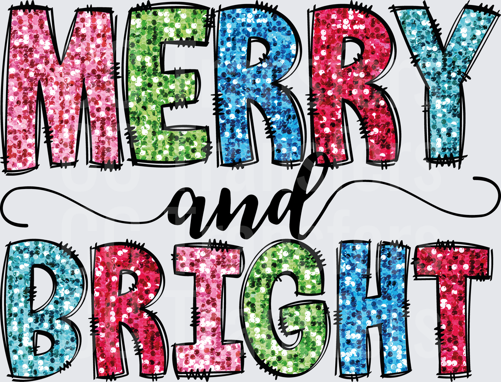 Merry and Bright Colorful Glitter Sequin Letters (DTF)
