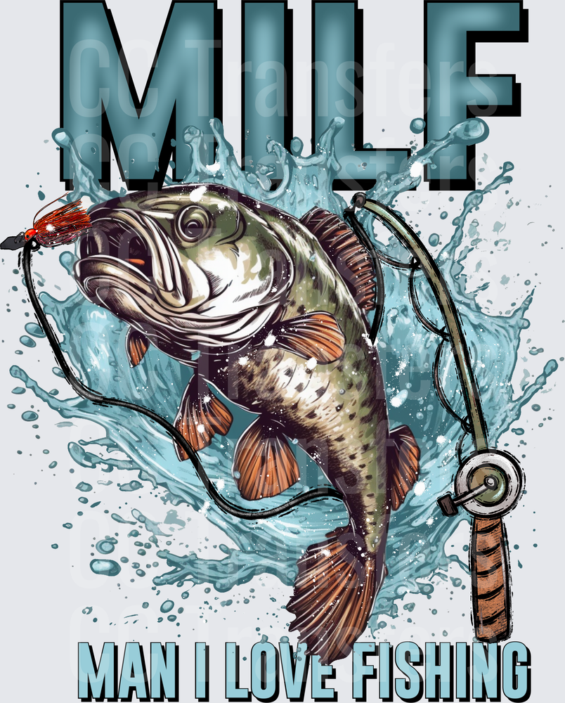 MILF Man I Love Fishing Bass Jumping Water Splash (DTF)